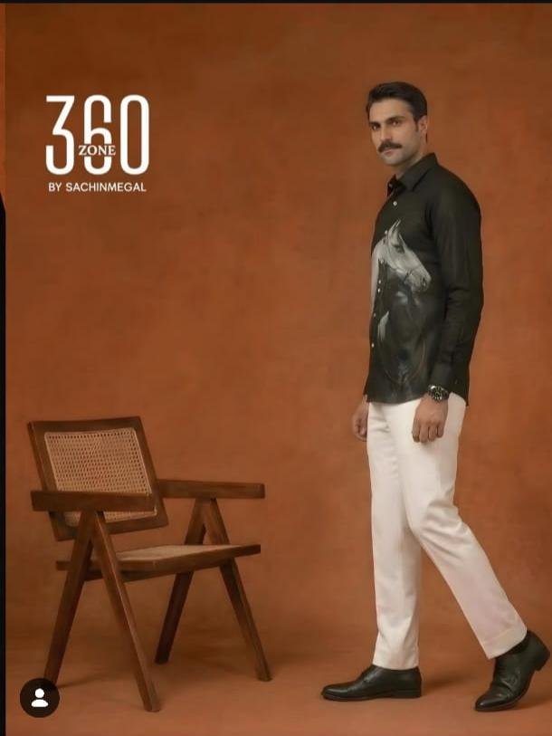 360 ZONE – Black Horse Motif Printed Designer Shirt