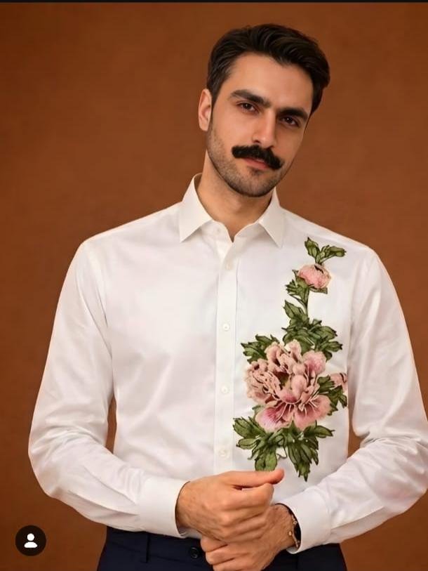 360 ZONE – White Floral Hand-Embroidered Luxury Shirt